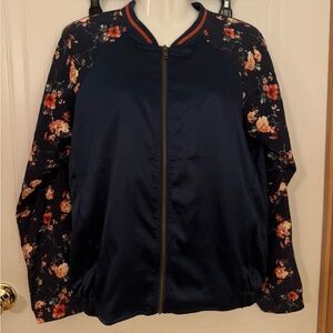 Hem & Thread Sz S Navy Floral Bomber Jacket EUC 😊😊